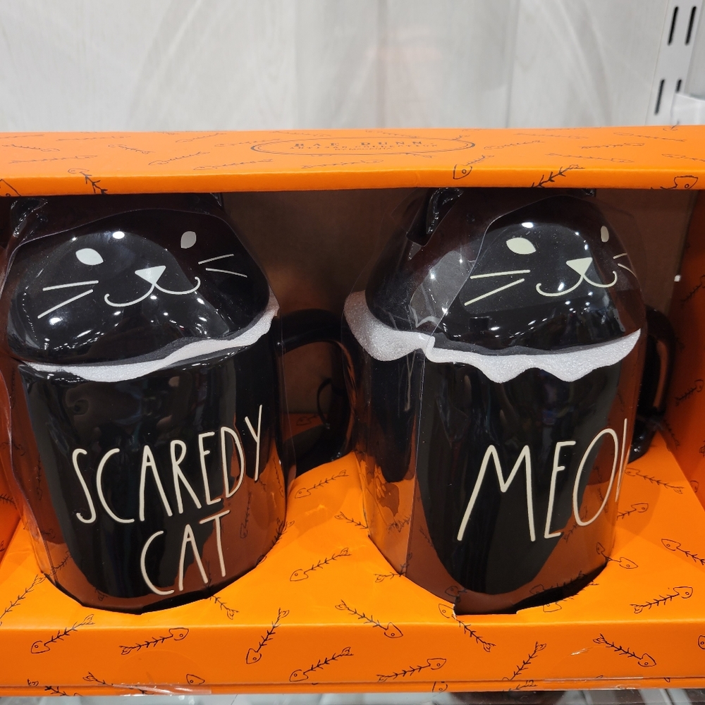 Rae Dunn Halloween Mug Set SCAREDY CAT & MEOW New